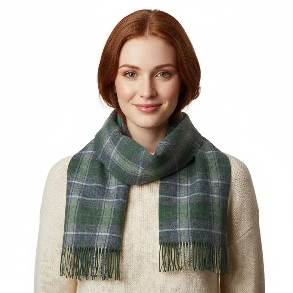 Suantrai of Ireland Scarf 100% Soft Wool Long Green Gray Tartan Plaid Unisex